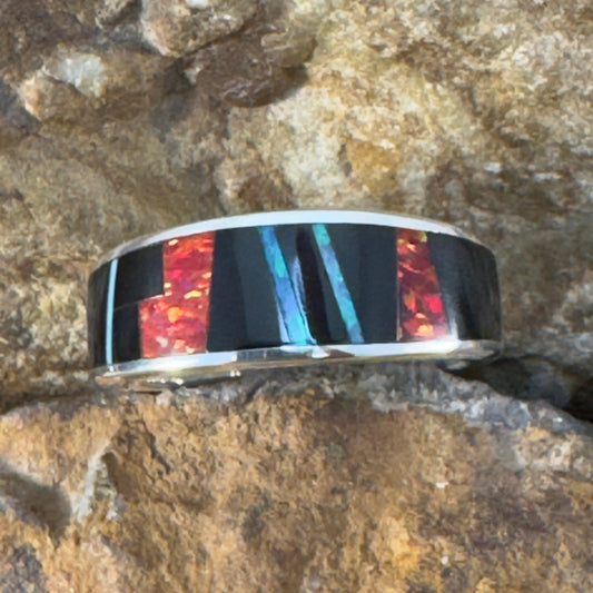 David Rosales Red Moon Inlaid Sterling Silver Ring