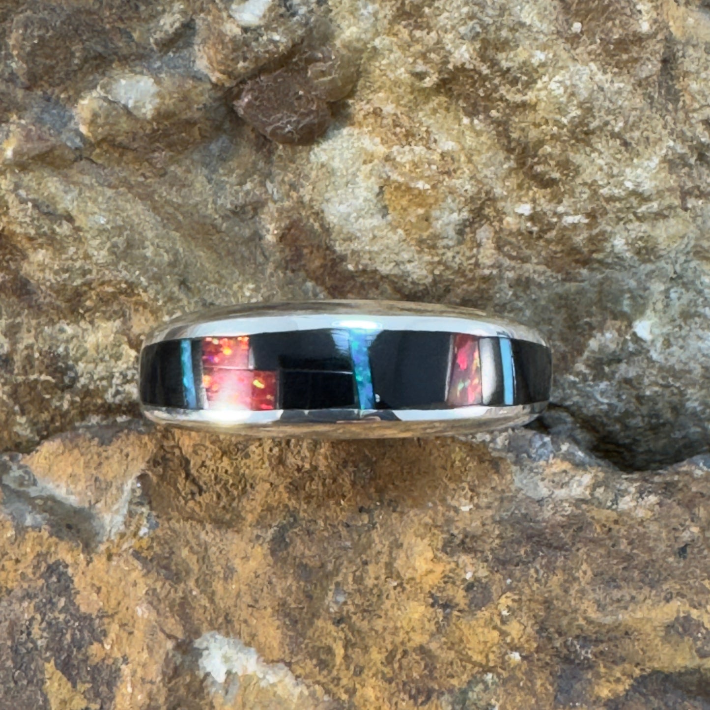 David Rosales Red Moon Inlaid Sterling Silver Ring