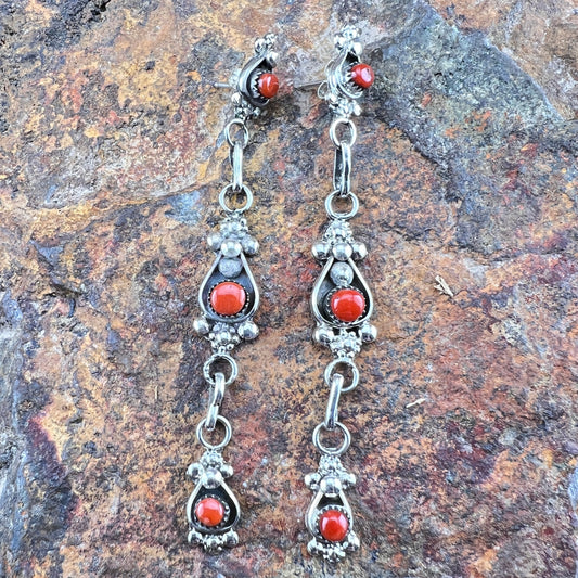 Mediterranean Red Coral Sterling Silver Earrings by Dorinda Mariano