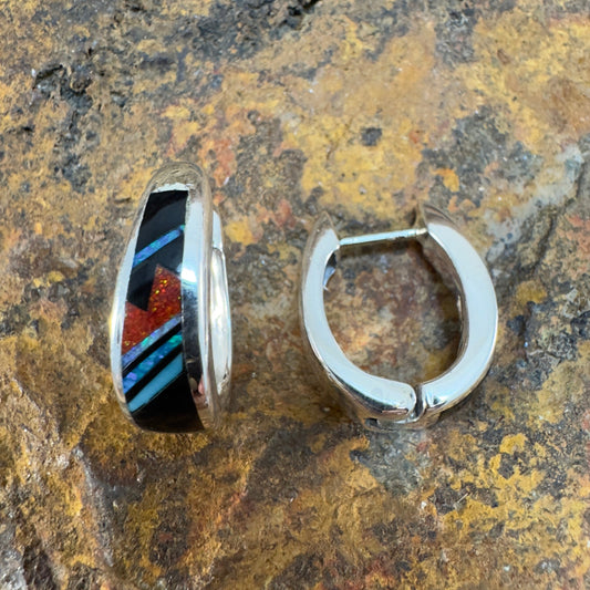 David Rosales Red Moon Inlaid Sterling Silver Earrings Huggie