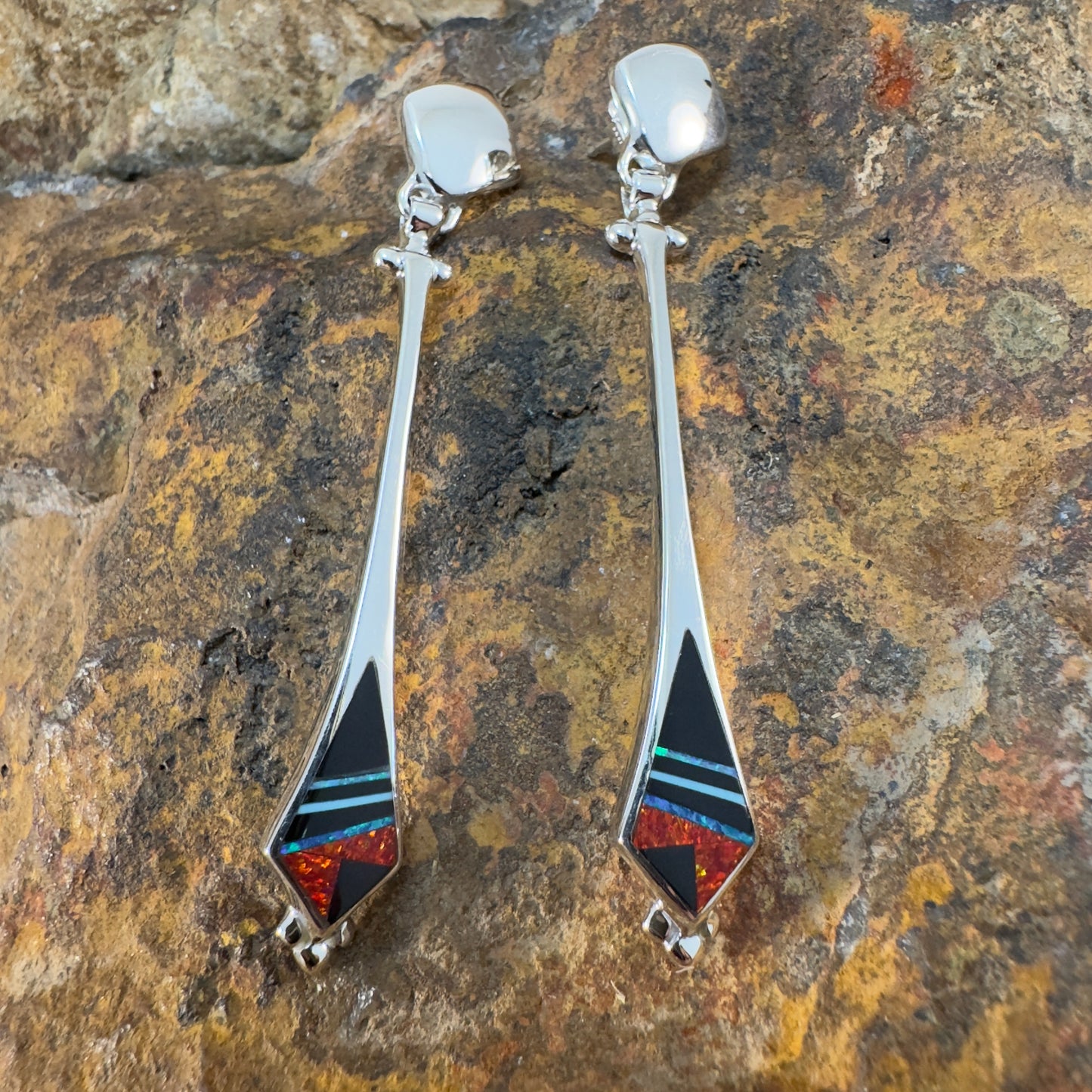 David Rosales Red Moon Inlaid Sterling Silver Earrings