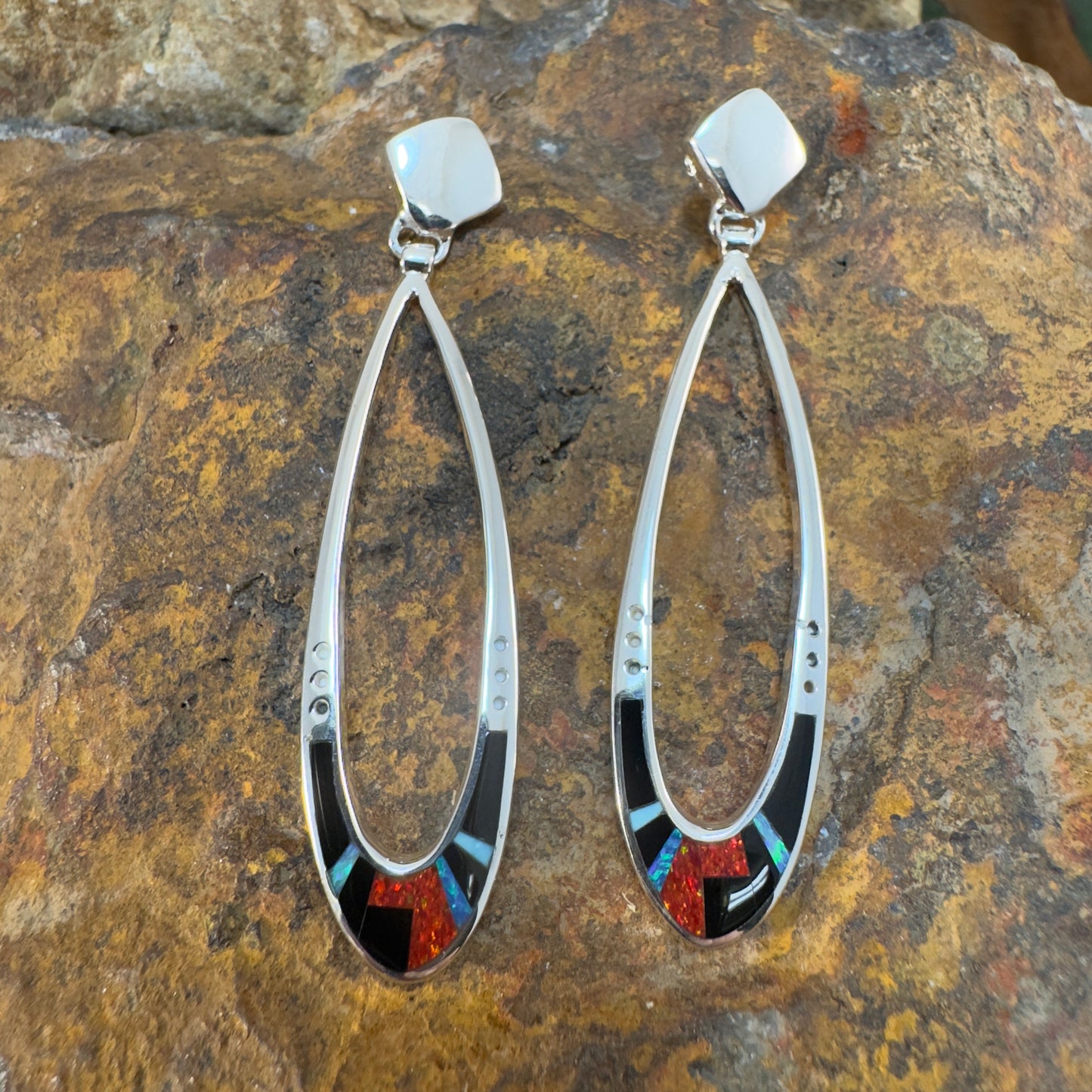 David Rosales Red Moon Inlaid Sterling Silver Earrings