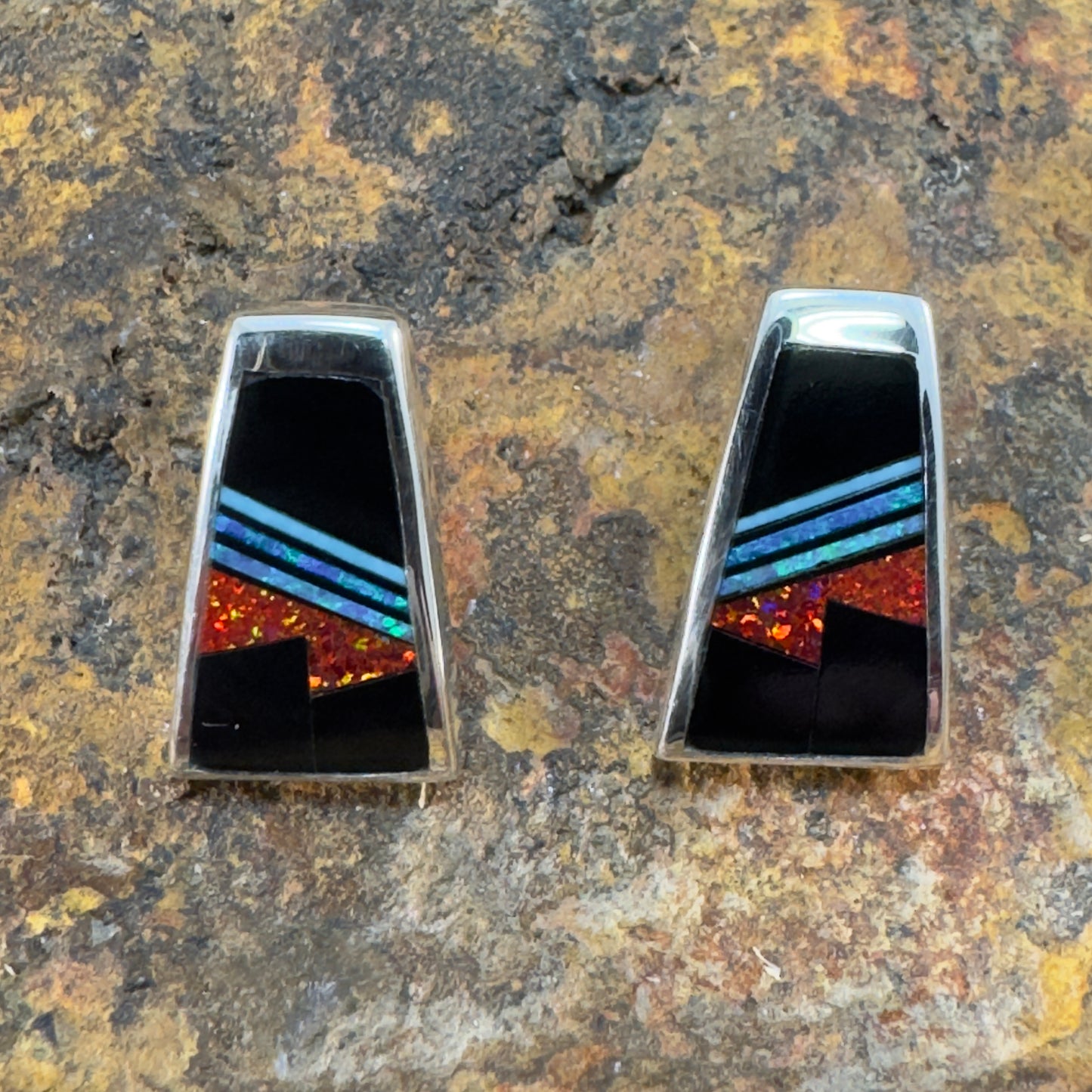 David Rosales Red Moon Fancy Inlaid Sterling Silver Earrings