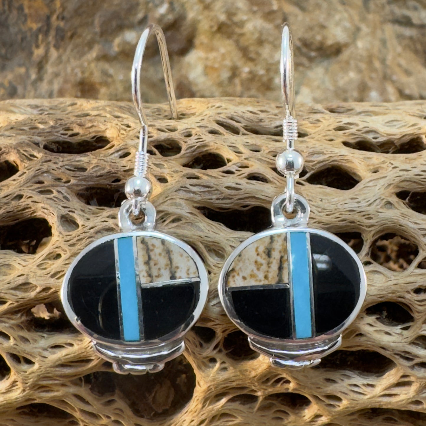 David Rosales Turquoise Creek Inlaid Sterling Silver Earrings