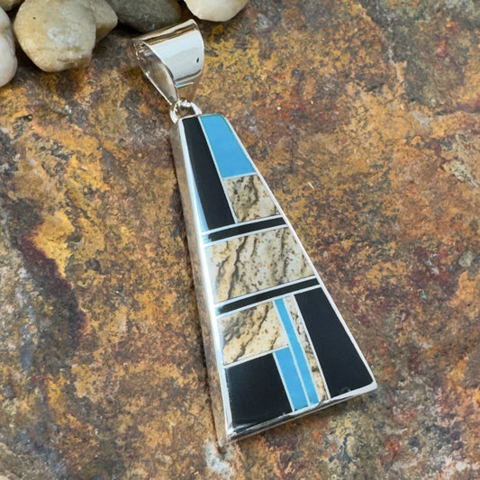 David Rosales Turquoise Creek Inlaid Sterling Silver Pendant