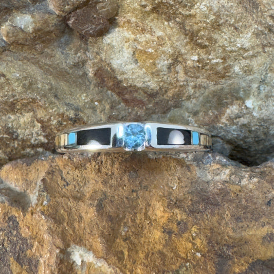 David Rosales Turquoise Creek Inlaid Sterling Silver Ring w/ Blue Topaz