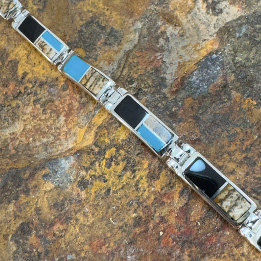 David Rosales Turquoise Creek Inlaid Sterling Silver Link Bracelet