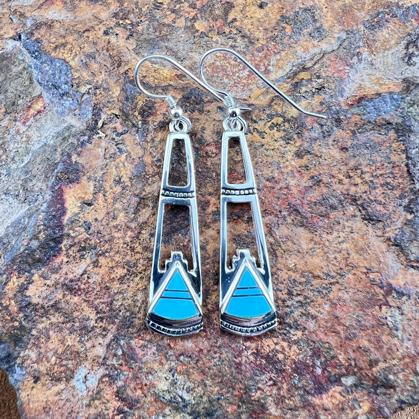 David Rosales Arizona Blue Inlaid Sterling Silver Earrings