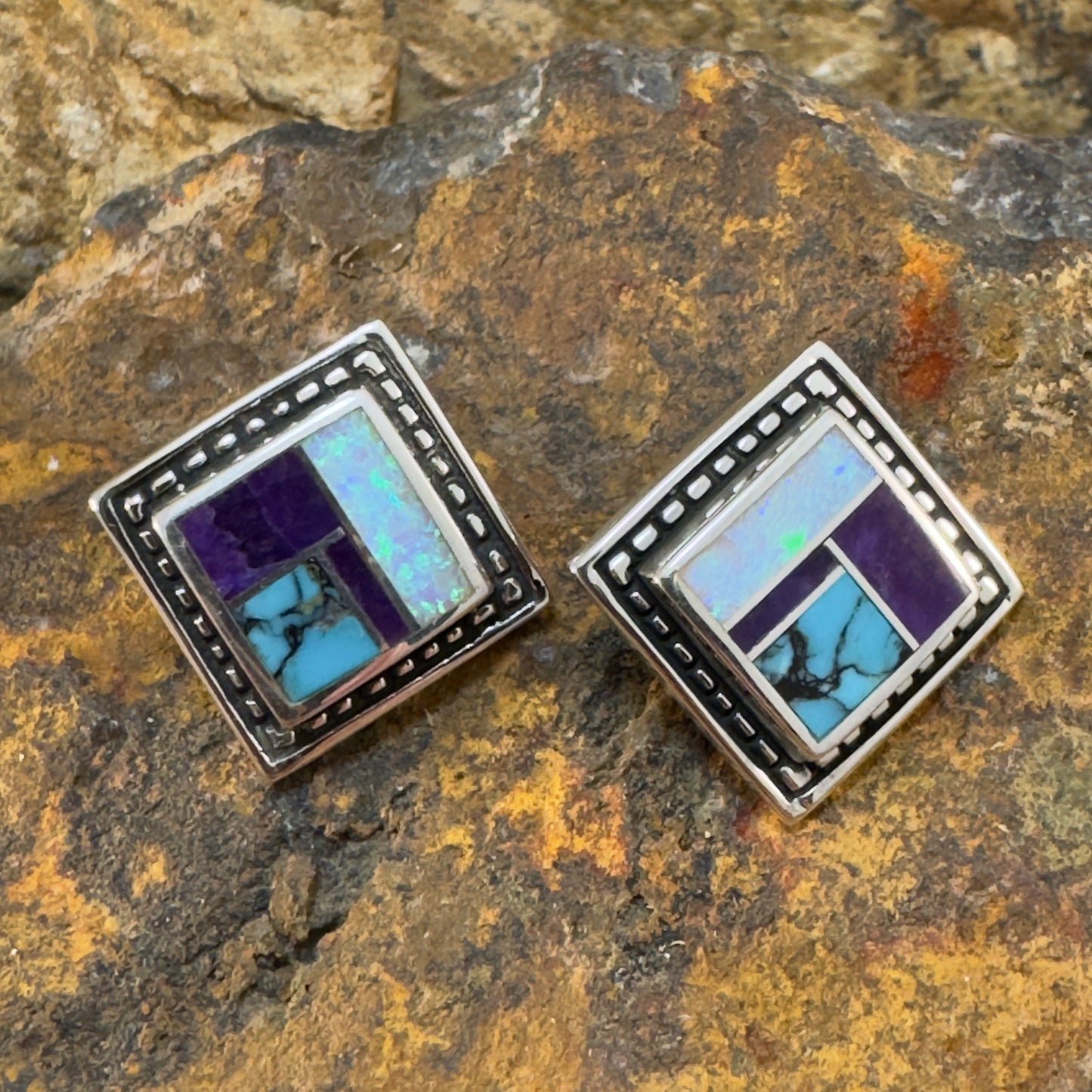 David Rosales Shalako Inlaid Sterling Silver Earrings