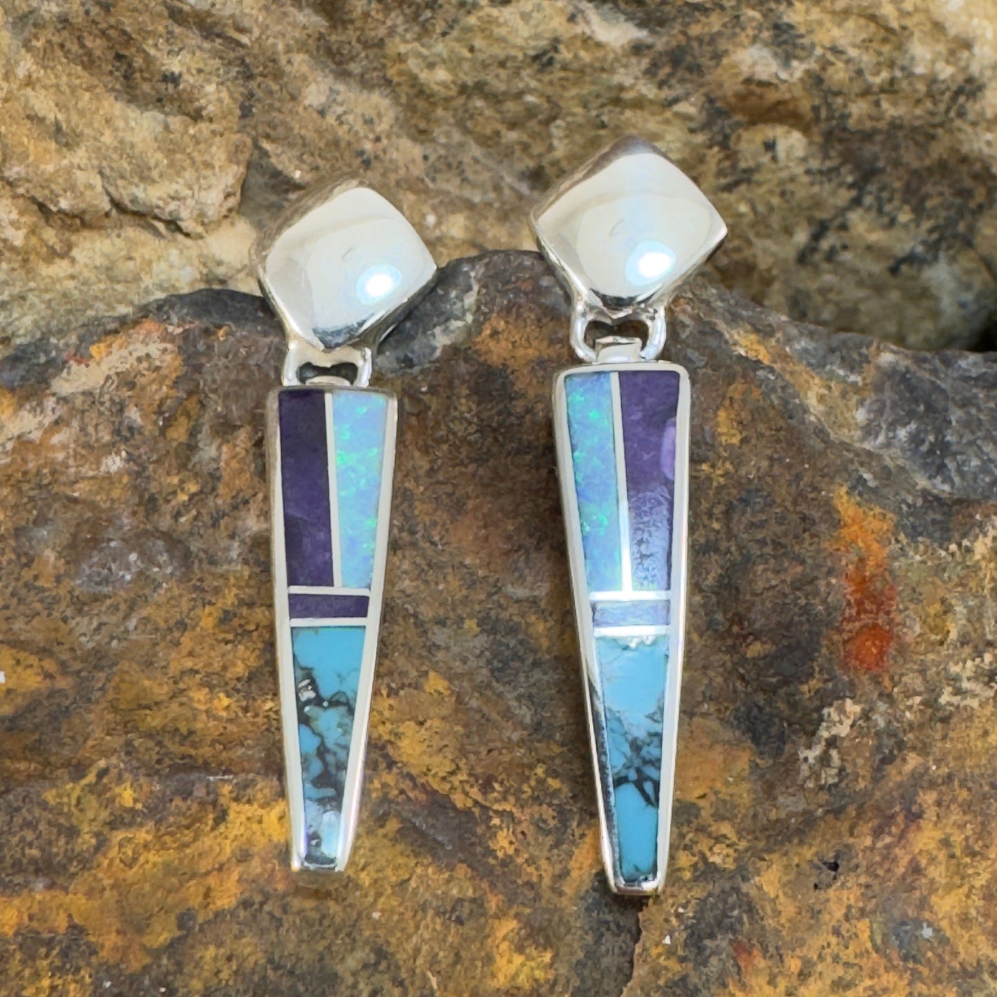 David Rosales Shalako Inlaid Sterling Silver Earrings