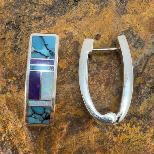 David Rosales Shalako Inlaid Sterling Silver Earrings Huggie