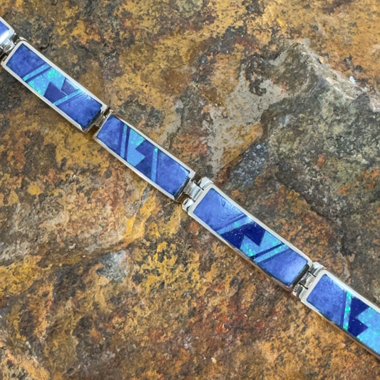David Rosales Blue Sky Inlaid Sterling Silver Big Link Bracelet