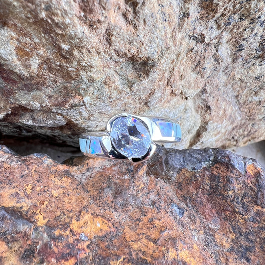 David Rosales Amazing Light Inlaid Sterling Silver Ring w/ Cubic Zirconia
