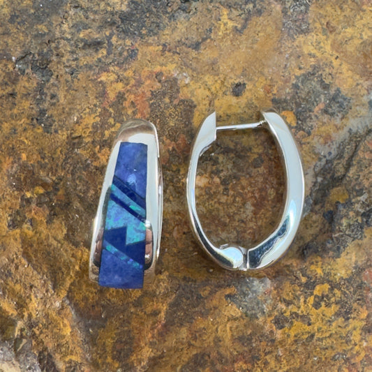 David Rosales Blue Sky Inlaid Sterling Silver Earrings Huggies