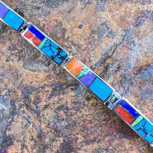 David Rosales Indian Summer Inlaid Sterling Silver Big Link Bracelet