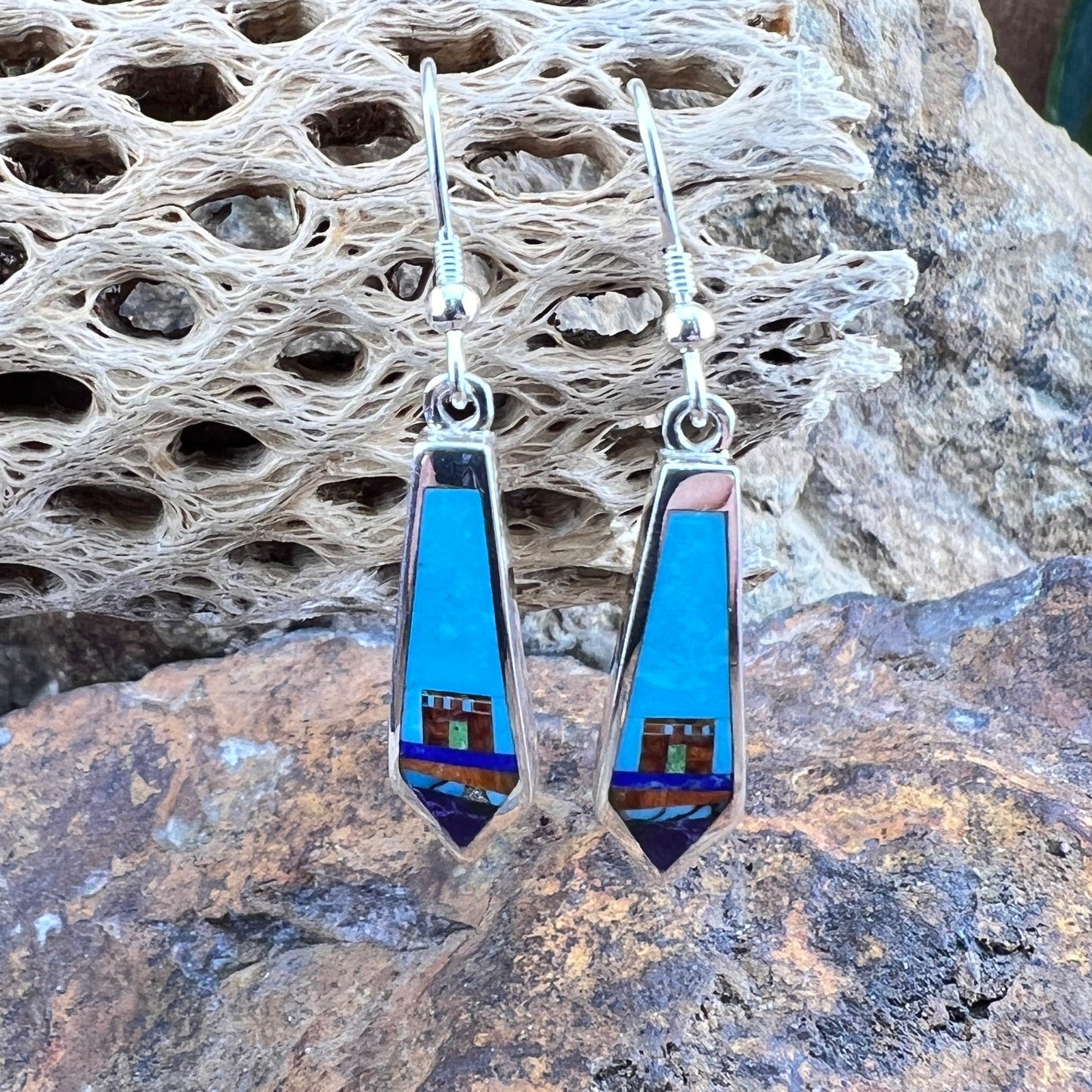 David Rosales Indian Summer Fancy Inlaid Sterling Silver Earrings