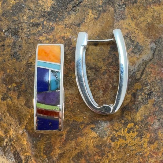 David Rosales Indian Summer Inlaid Sterling Silver Earrings Huggie