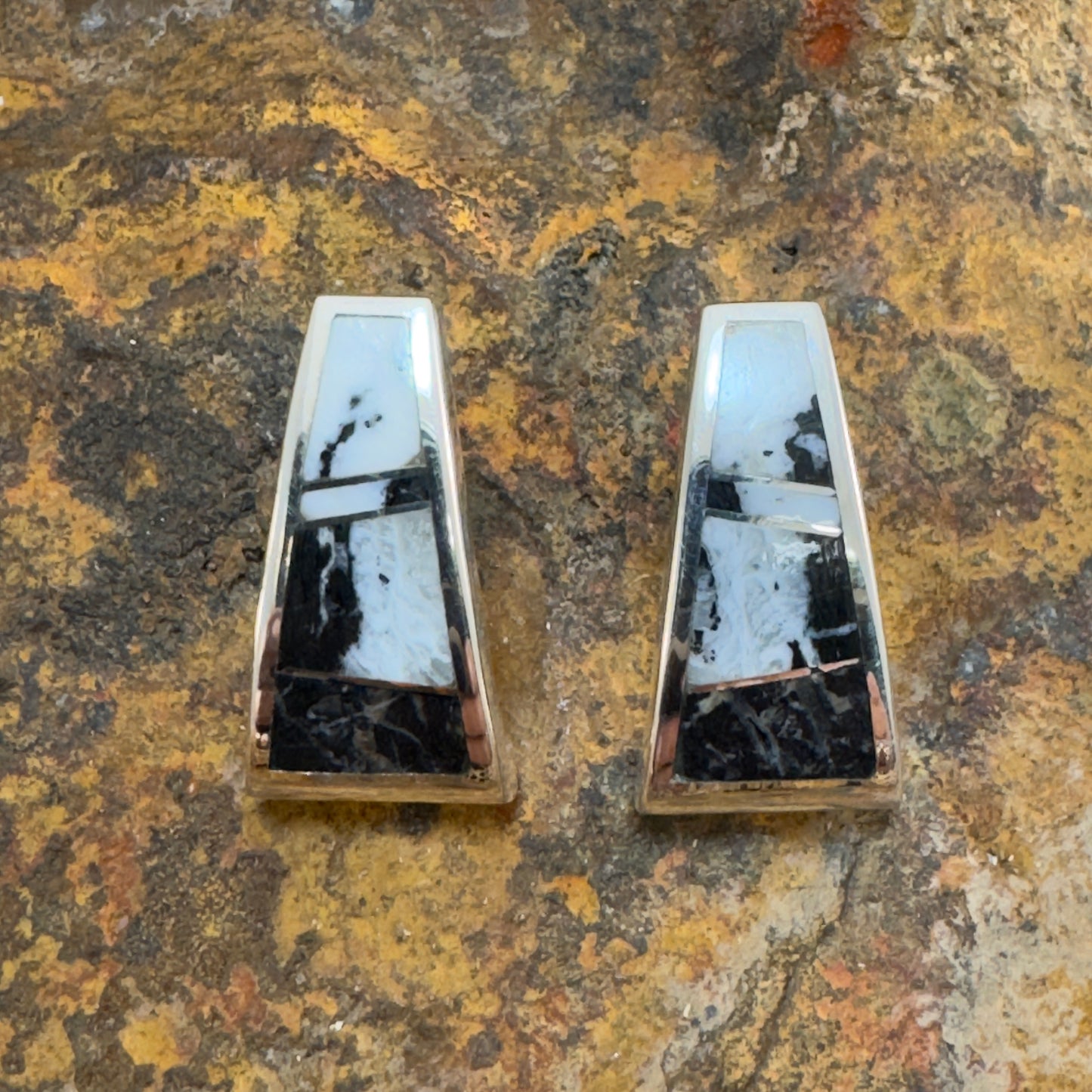 David Rosales White Buffalo Inlaid Sterling Silver Earrings