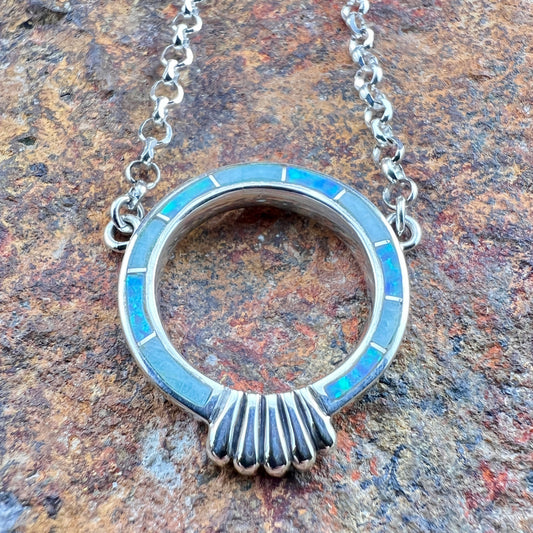 David Rosales Amazing Light Inlaid Sterling Silver Circular Pendant Necklace