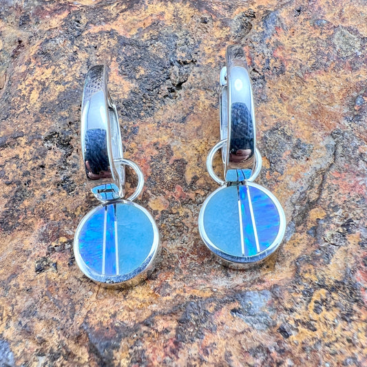 David Rosales Amazing Light Inlaid Sterling Silver Huggie Drop Earrings