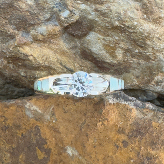 David Rosales Amazing Light Inlaid Sterling Silver Ring w/ Cubic Zirconia