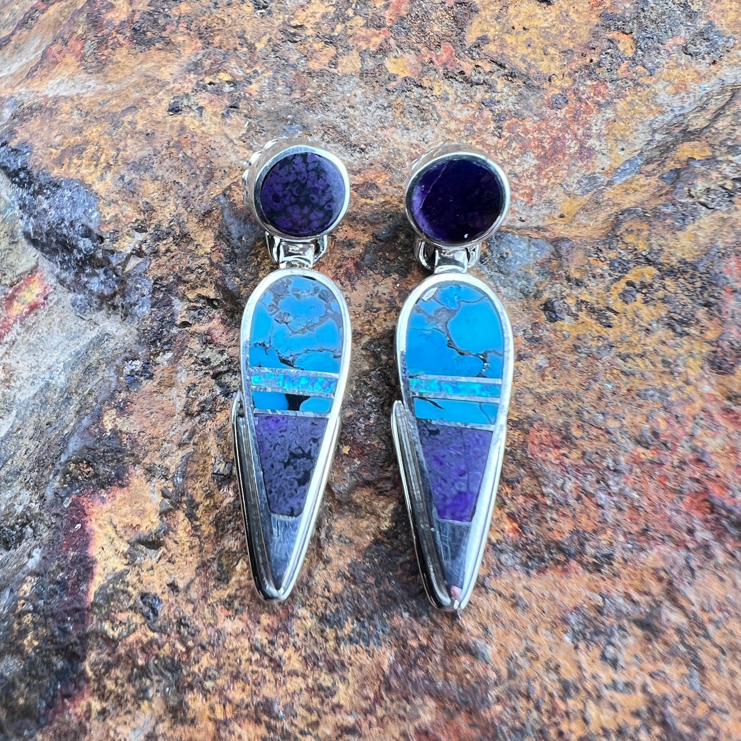 David Rosales Shalako Inlaid Sterling Silver Earrings