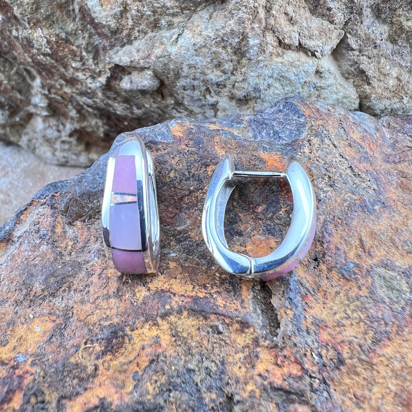 David Rosales Make Me Blush Inlaid Sterling Silver Earrings Huggie