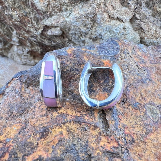 David Rosales Make Me Blush Inlaid Sterling Silver Earrings Huggie