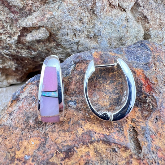 David Rosales Make Me Blush Inlaid Sterling Silver Huggie Earrings