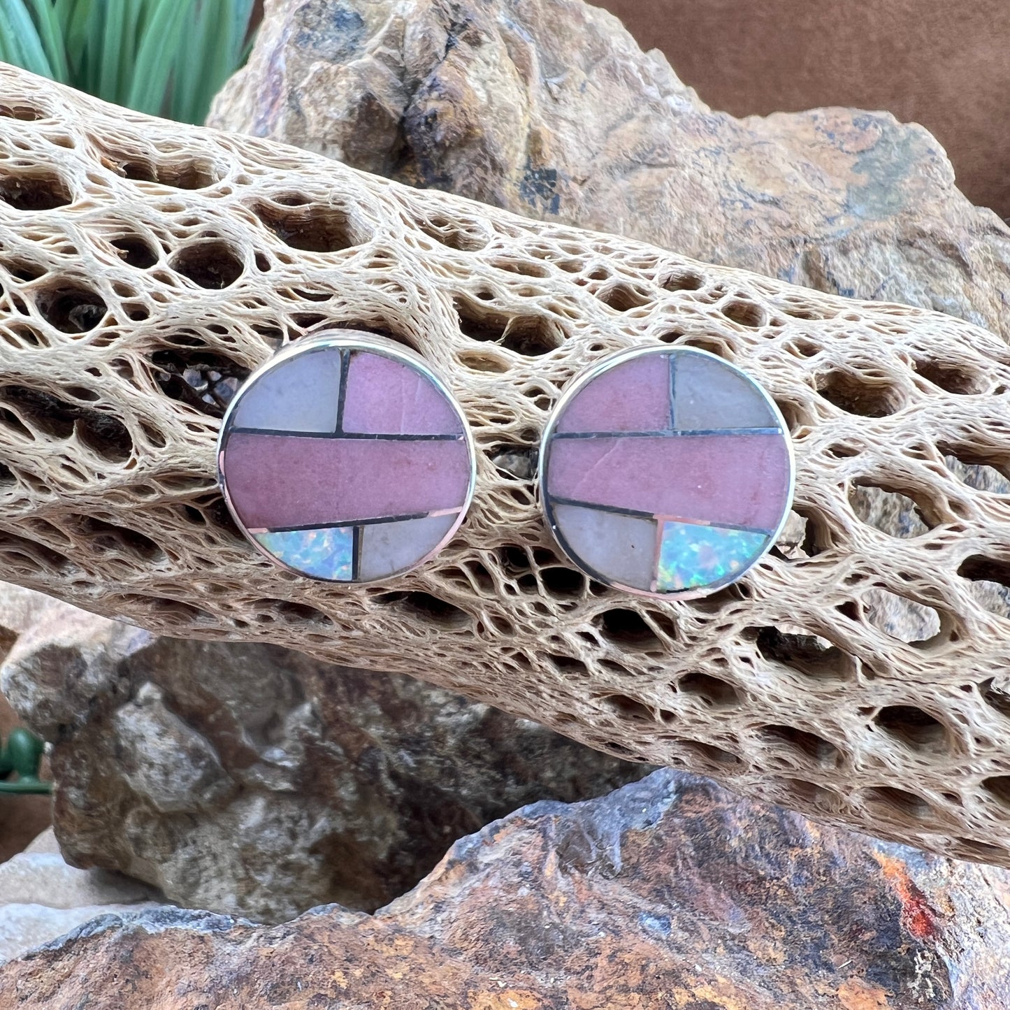 David Rosales Make Me Blush Inlaid Sterling Silver Earrings