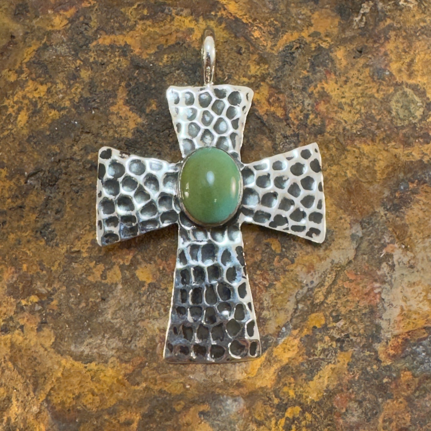 Sonoran Gold Turquoise Hammered Sterling Cross Pendant