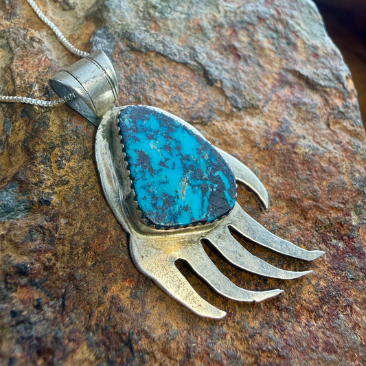Vintage Turquoise Bear Paw Pendant — Estate