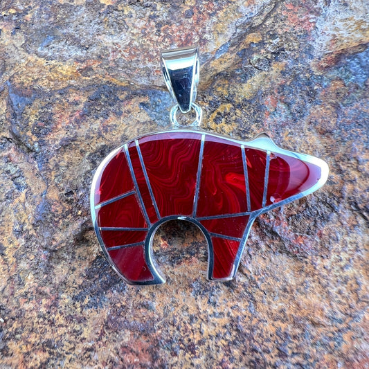 David Rosales Rosarita Inlaid Sterling Silver Pendant Bear