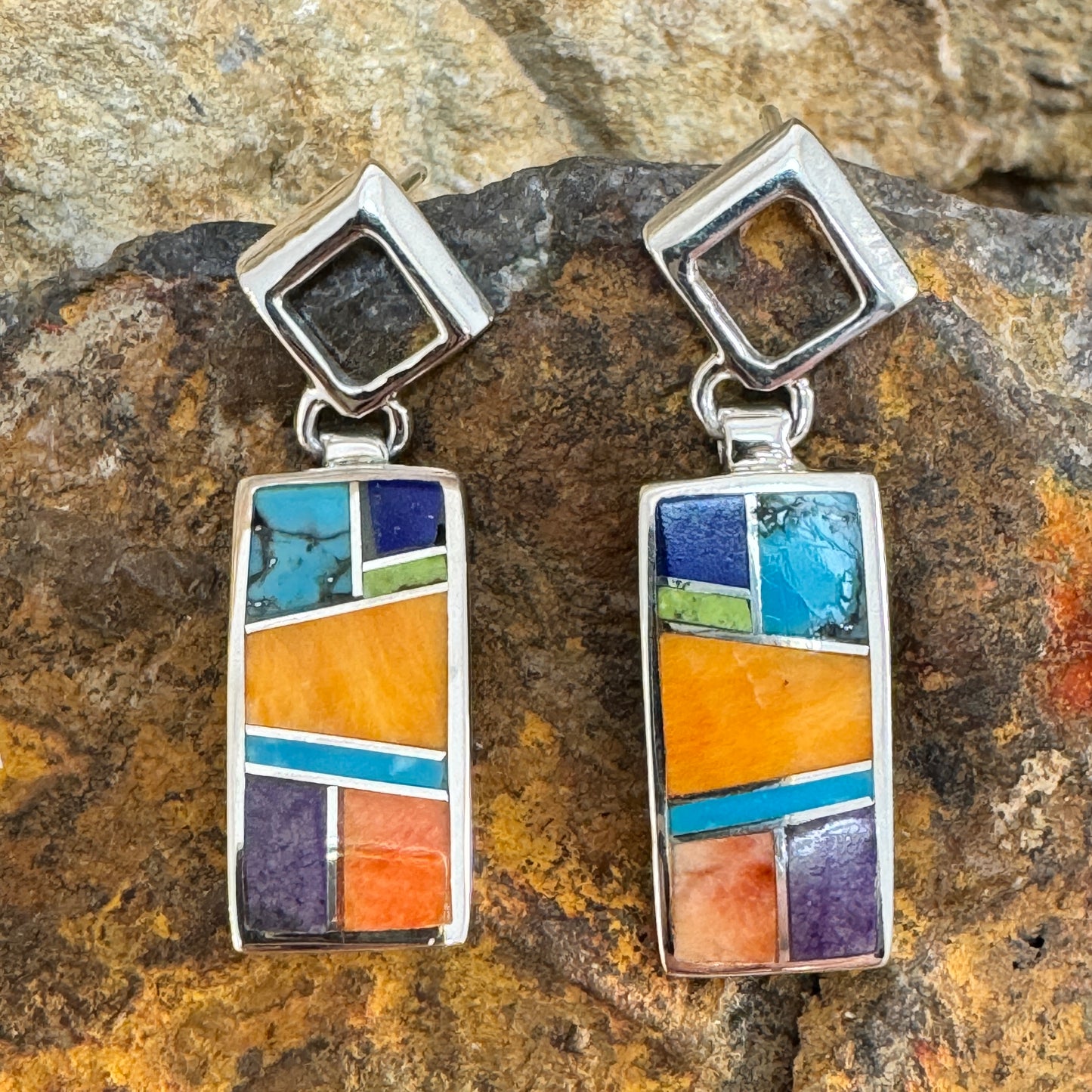 David Rosales Indian Summer Inlaid Sterling Silver Earrings