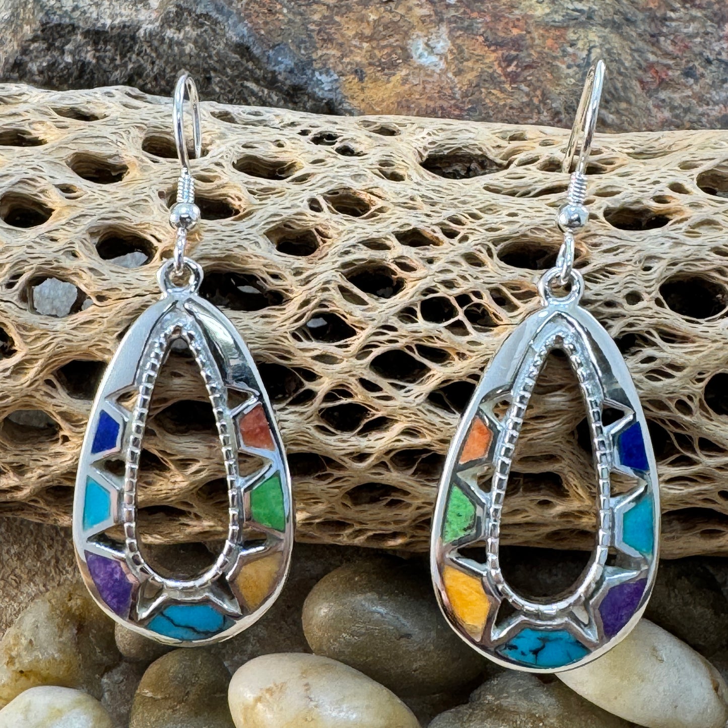 David Rosales Indian Summer Inlaid Sterling Silver Earrings