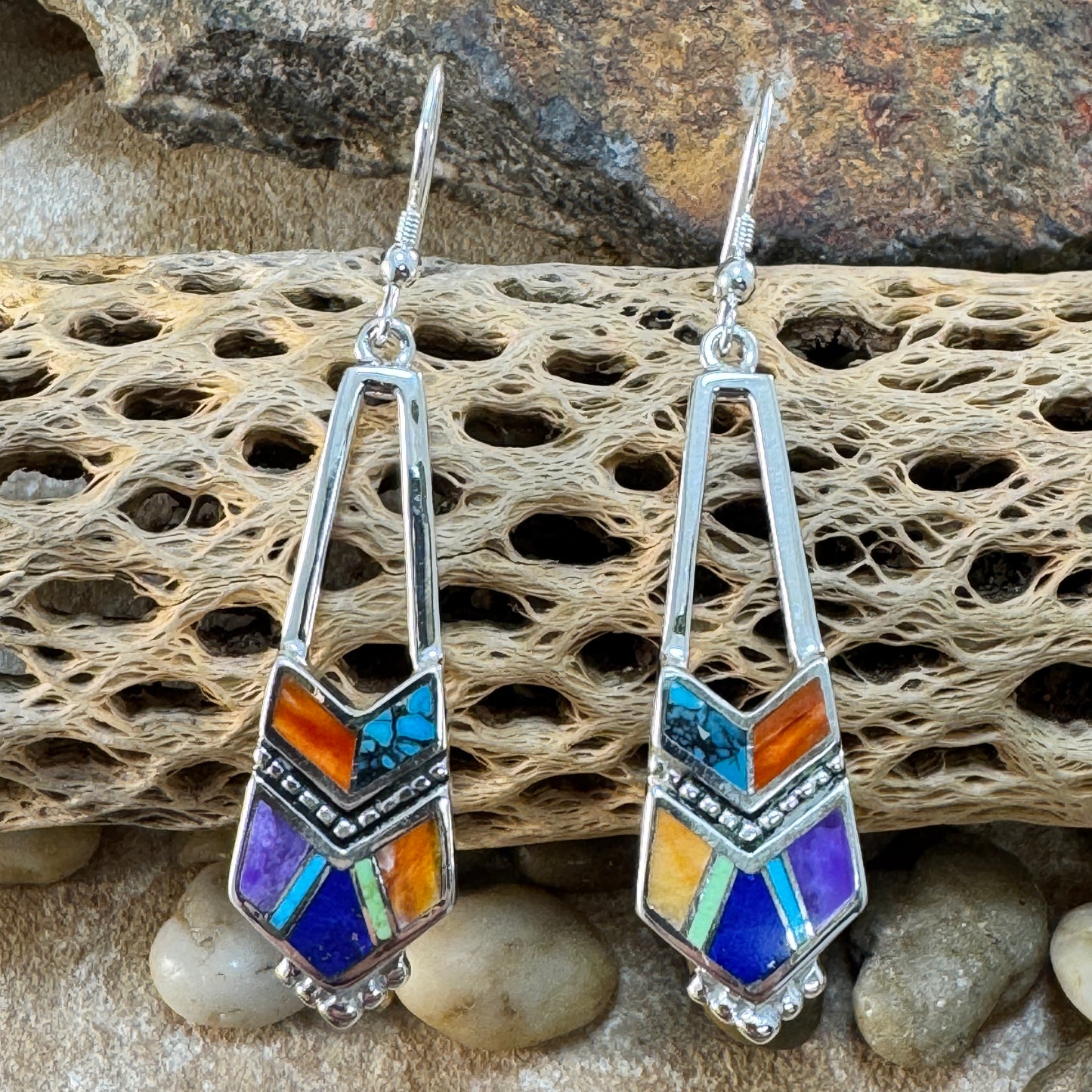 David Rosales Indian Summer Inlaid Sterling Silver Earrings