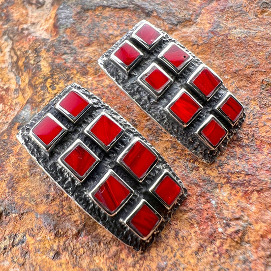 David Rosales Rosarita Inlaid Sterling Silver Post Earrings