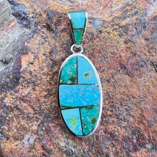 David Rosales Sonoran Gold Oval Inlaid Sterling Silver Pendant