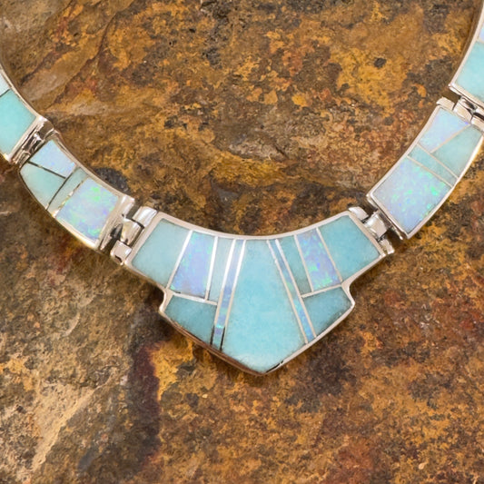 David Rosales Amazing Light Inlaid Sterling Silver Necklace