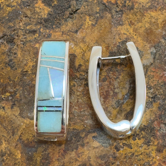 David Rosales Amazing Light Inlaid Sterling Silver Earrings Huggie