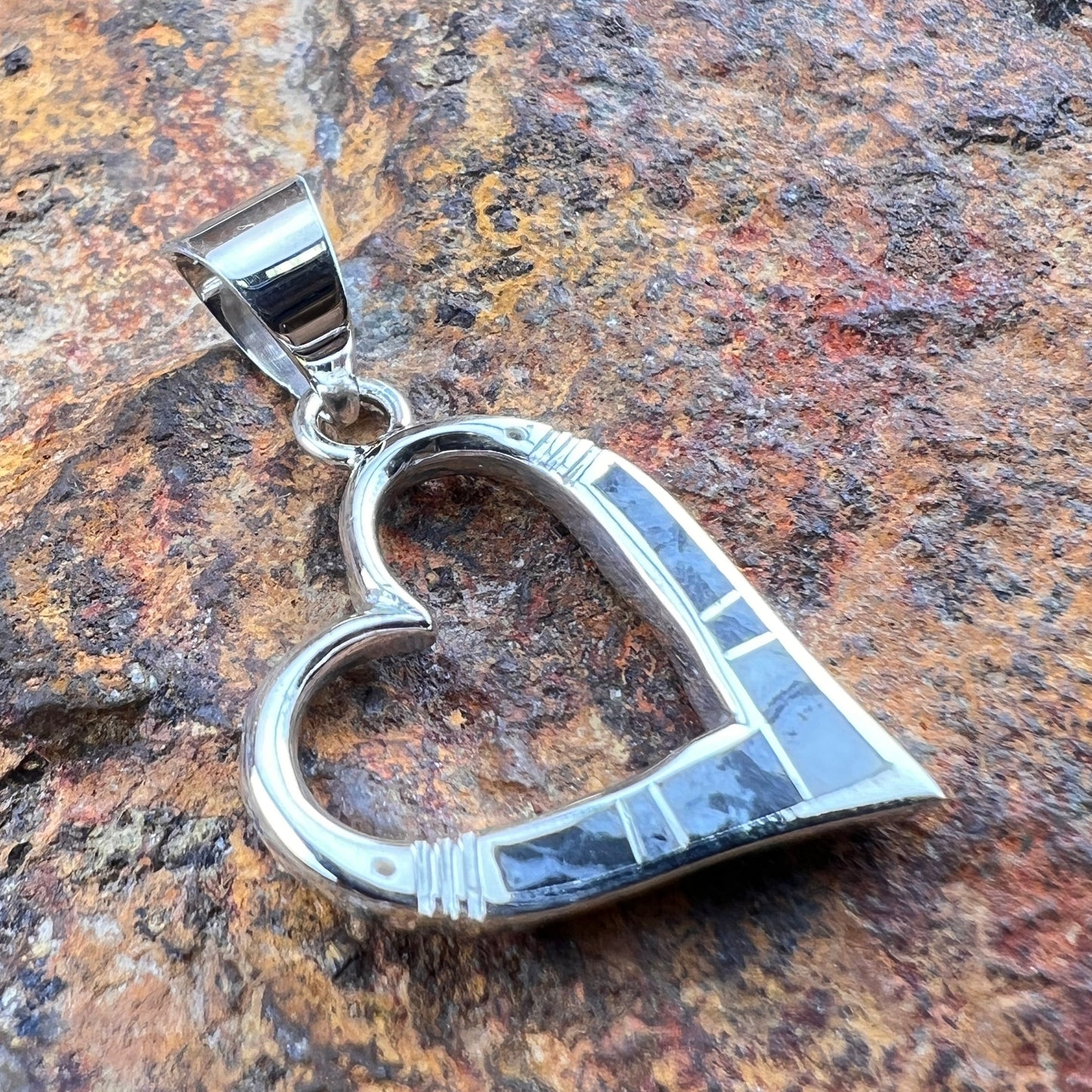 David Rosales White Buffalo Inlaid Sterling Silver Heart Pendant