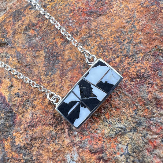 David Rosales White Buffalo Inlaid Sterling Silver Bar Necklace