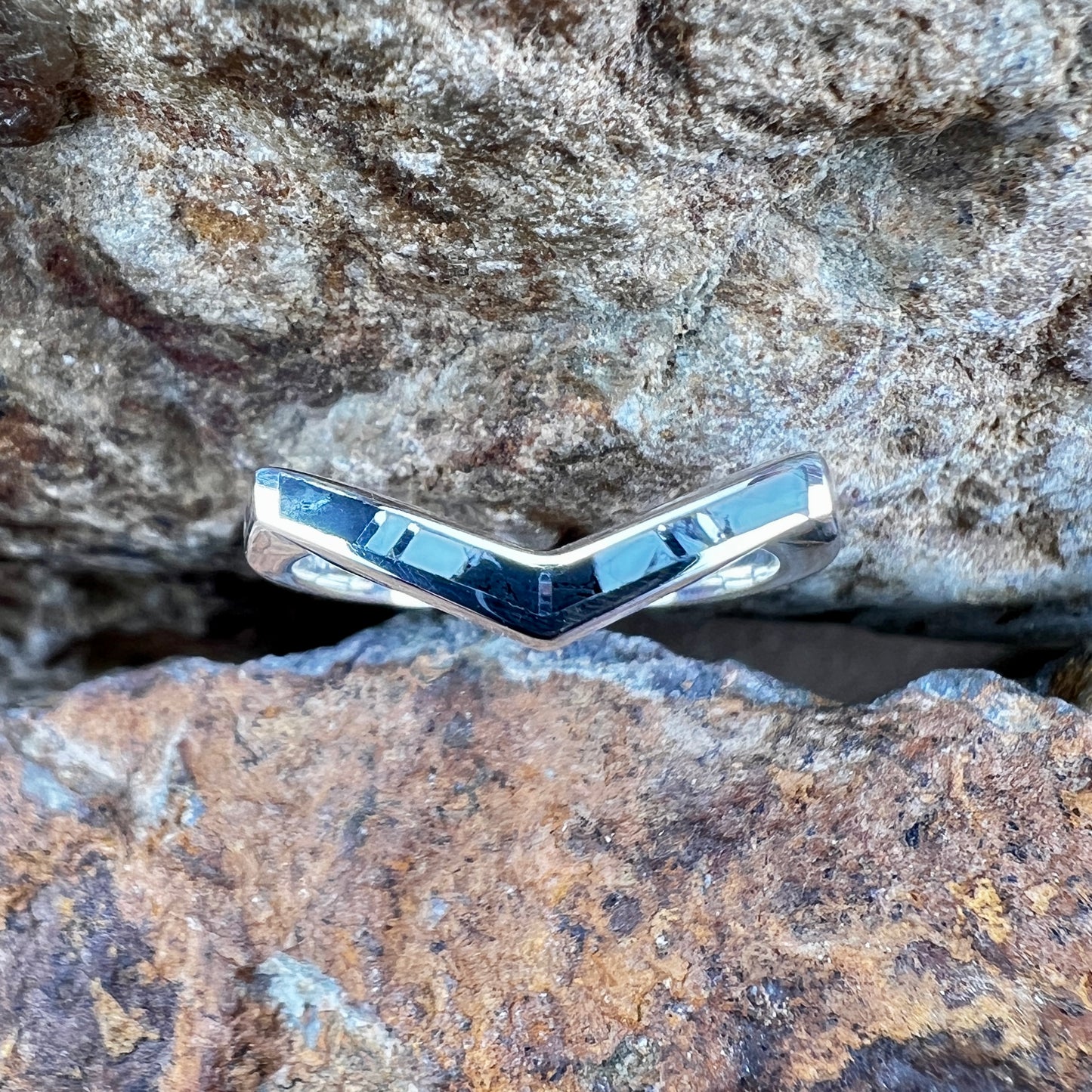 David Rosales White Buffalo Inlaid Sterling Silver Chevron Ring