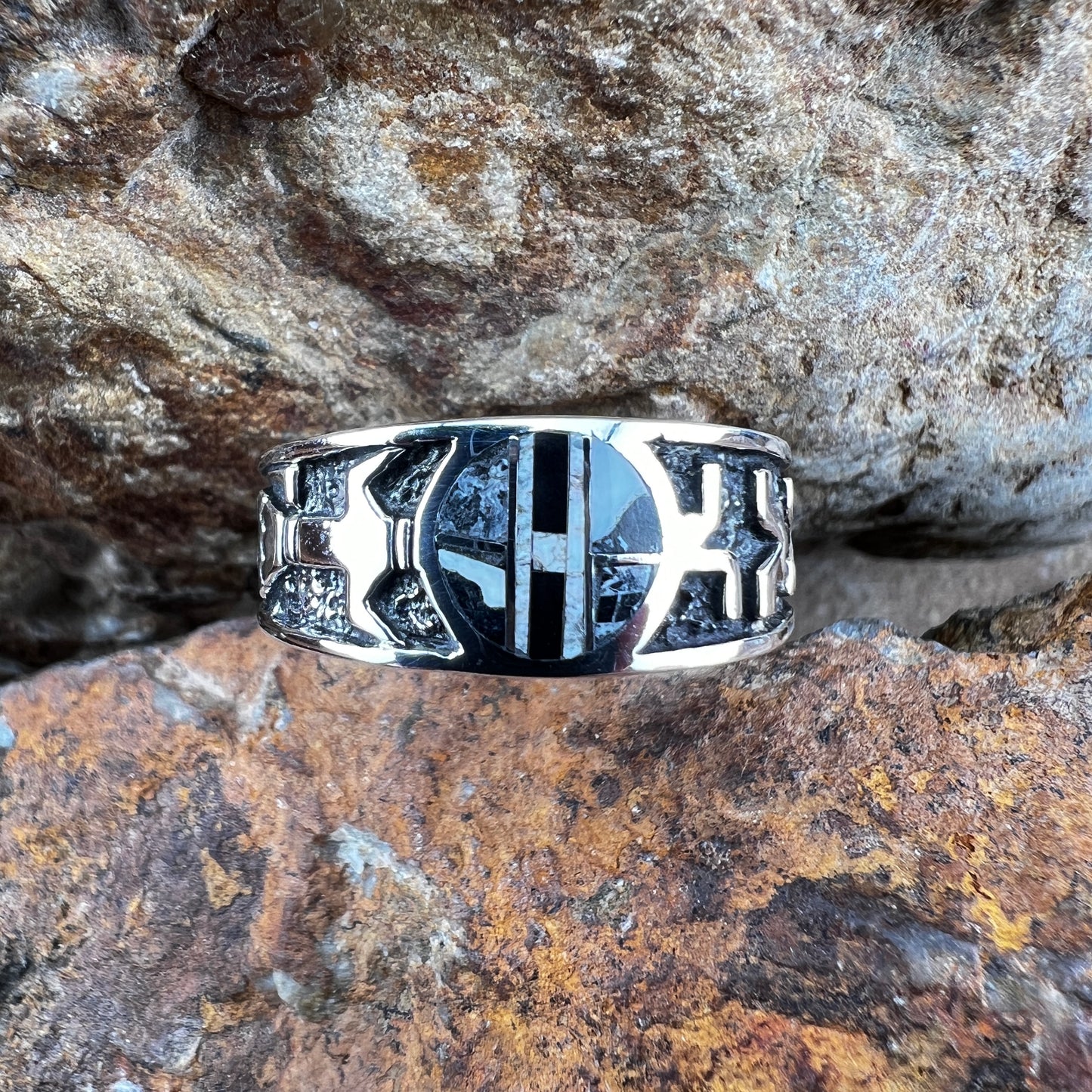 David Rosales White Buffalo Inlaid Sterling Silver Kachina Ring