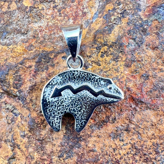David Rosales Blue Sky Inlaid Sterling Silver Pendant Bear