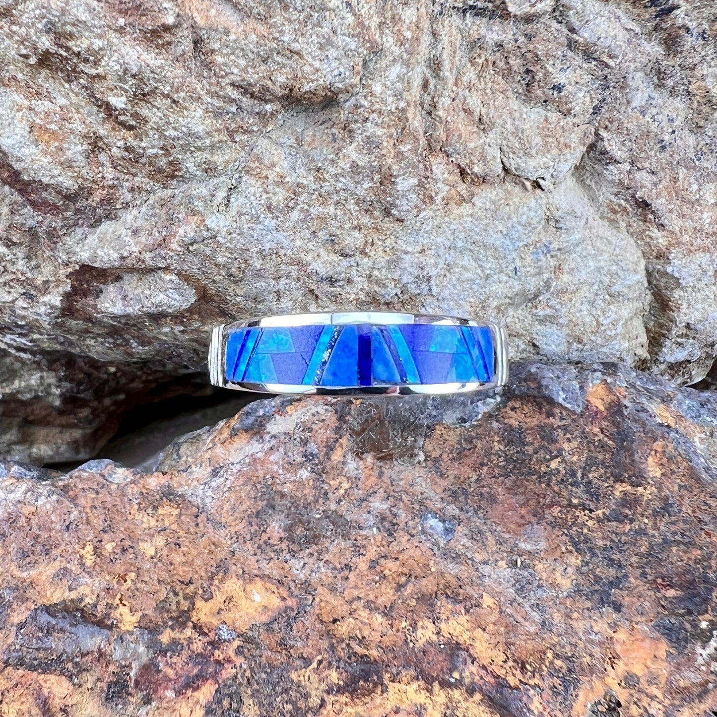 David Rosales Blue Sky Inlaid Sterling Silver Ring