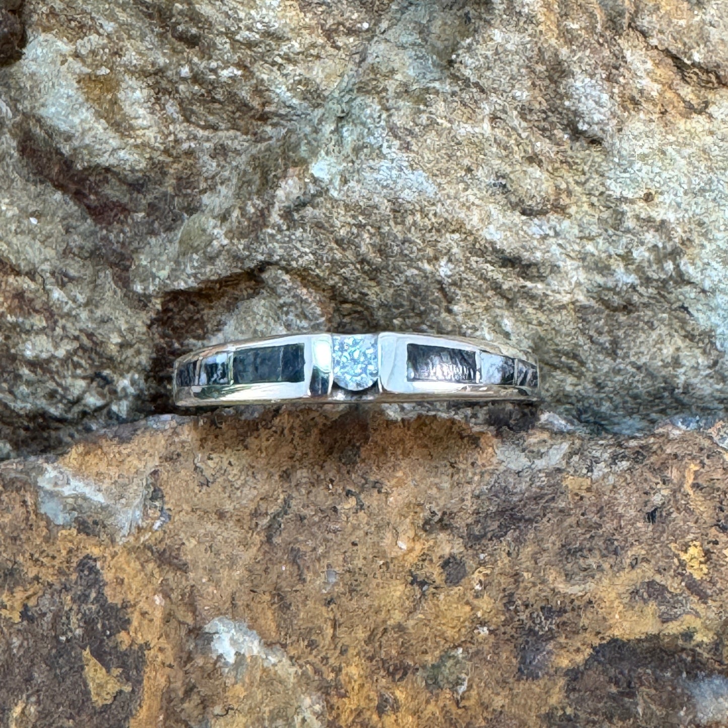 David Rosales White Buffalo Inlaid Sterling Silver Ring w/ Cubic Zirconia