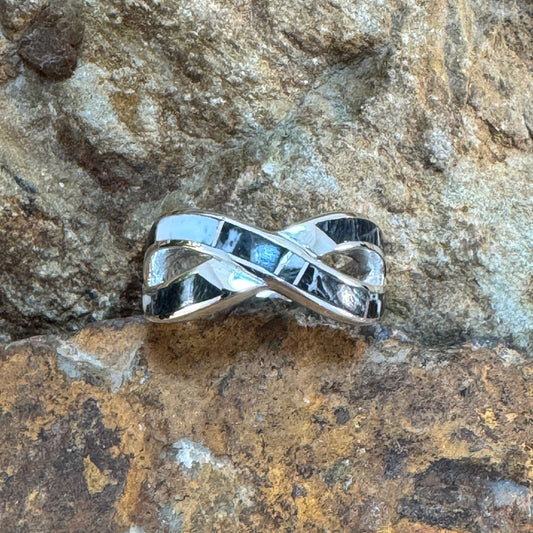 David Rosales White Buffalo Inlaid Sterling Silver Ring