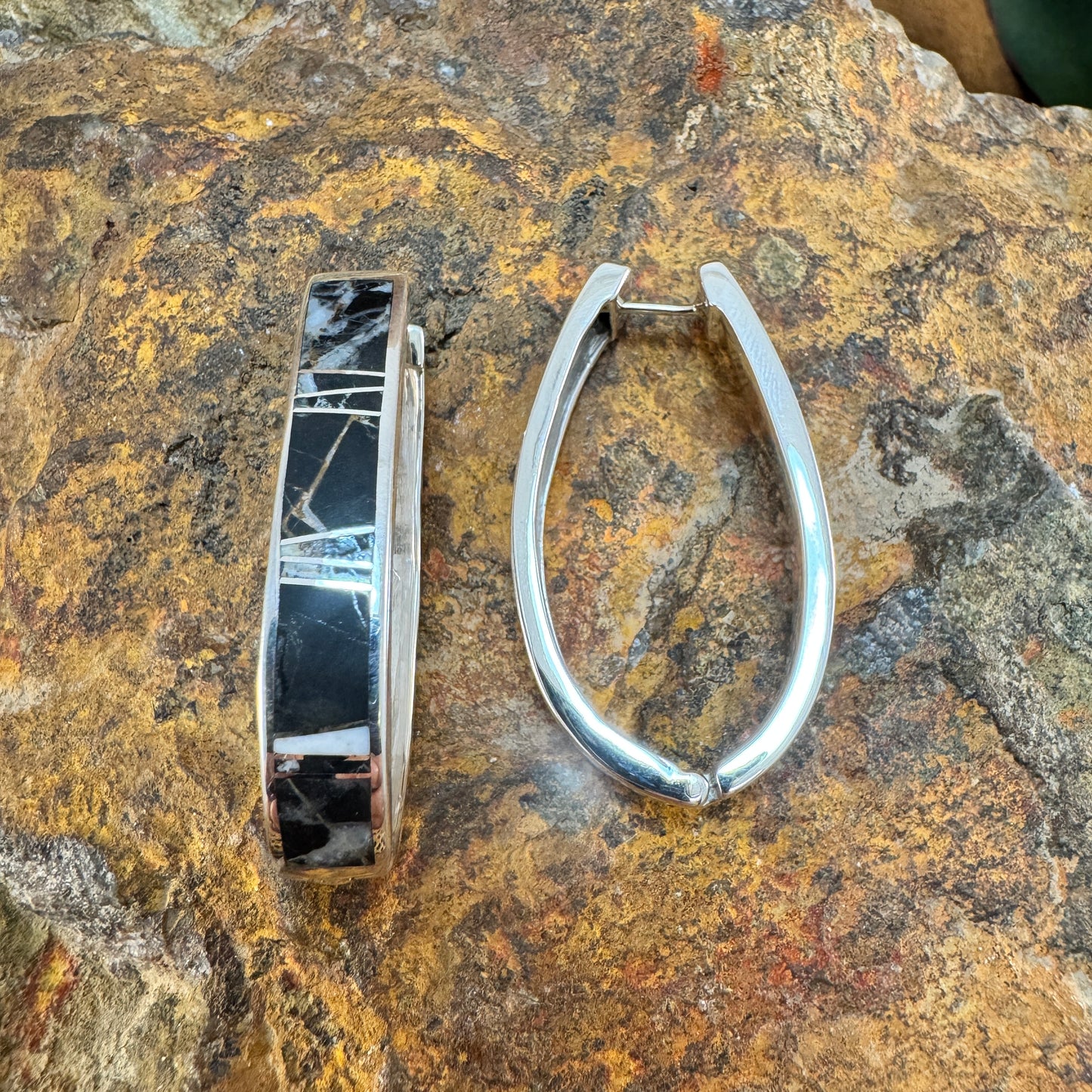 David Rosales White Buffalo Inlaid Sterling Silver Earrings