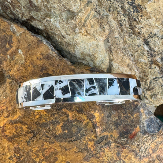 David Rosales White Buffalo Inlaid Sterling Silver Cuff Bracelet